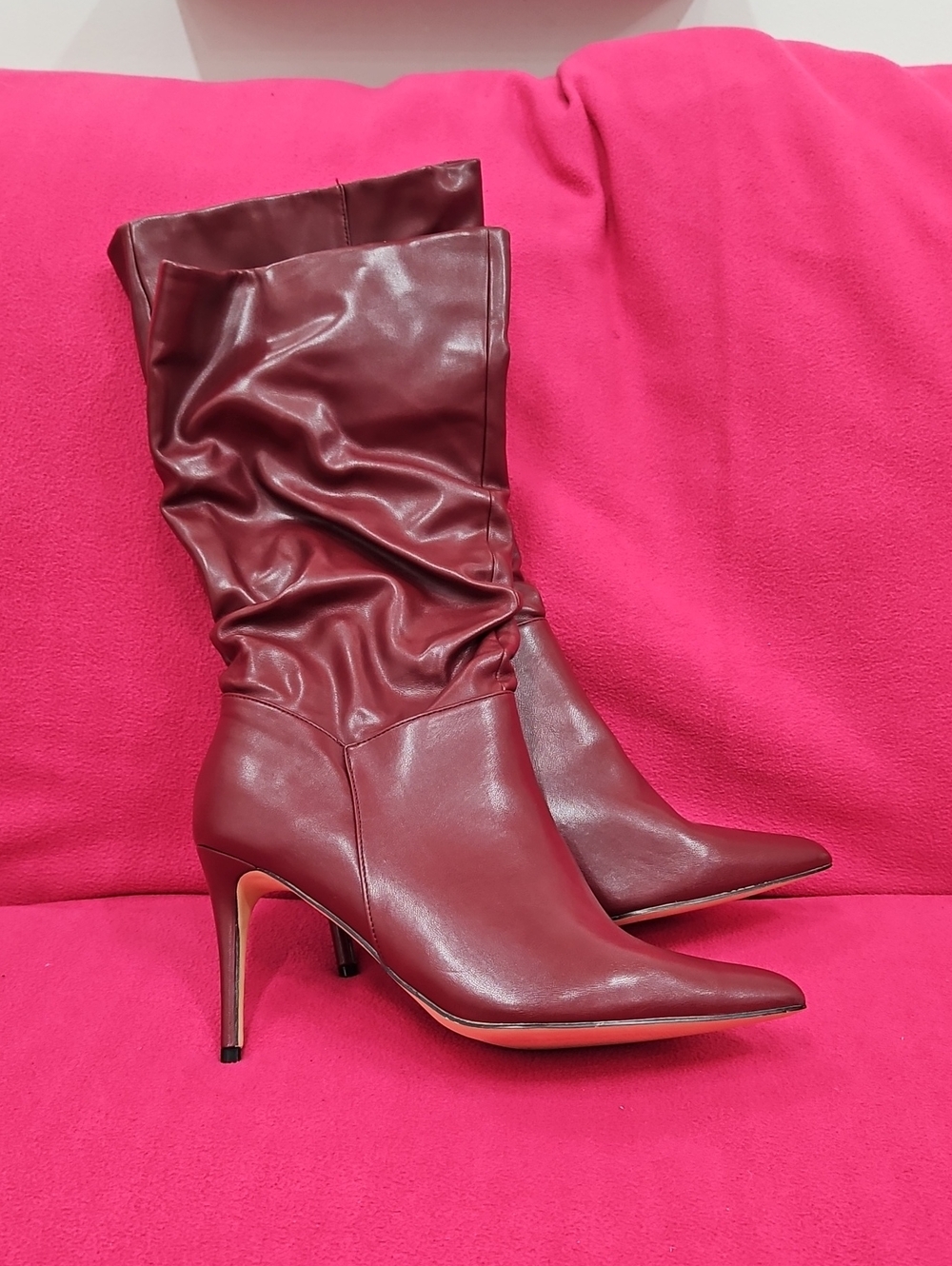 Women's Pointed-Toe Slouch Mid-Calf Boots - Burgundy